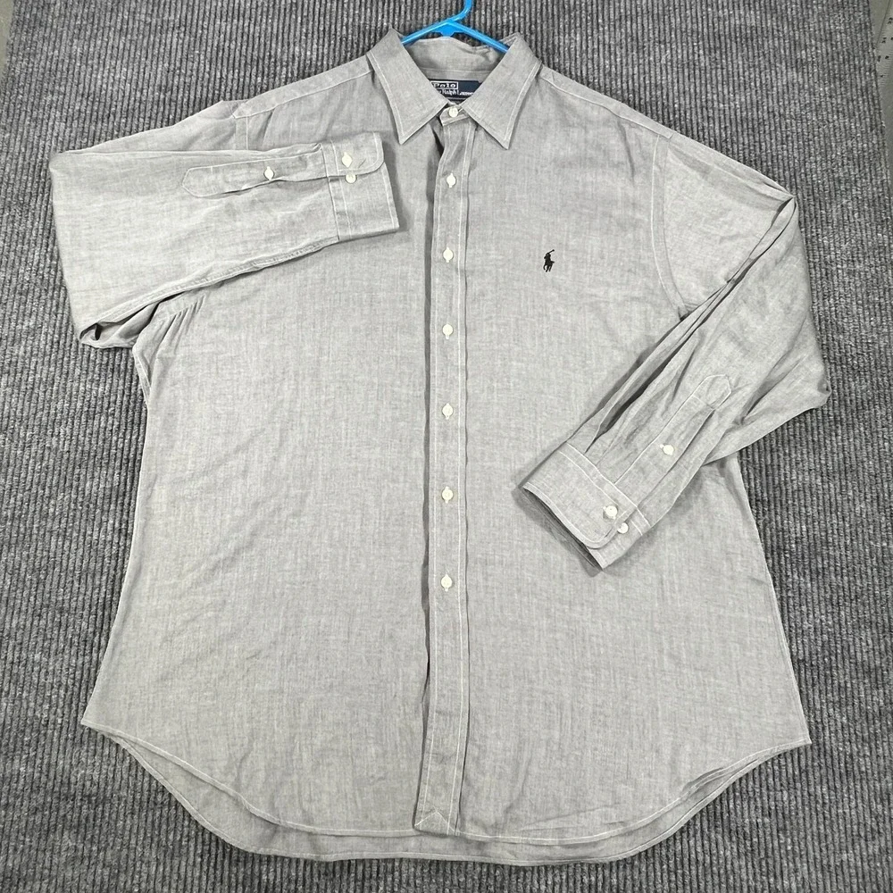 Polo Ralph Lauren Mens Shirt 17 32/33 Andrew Gray Long Sleeve Button Up Cotton